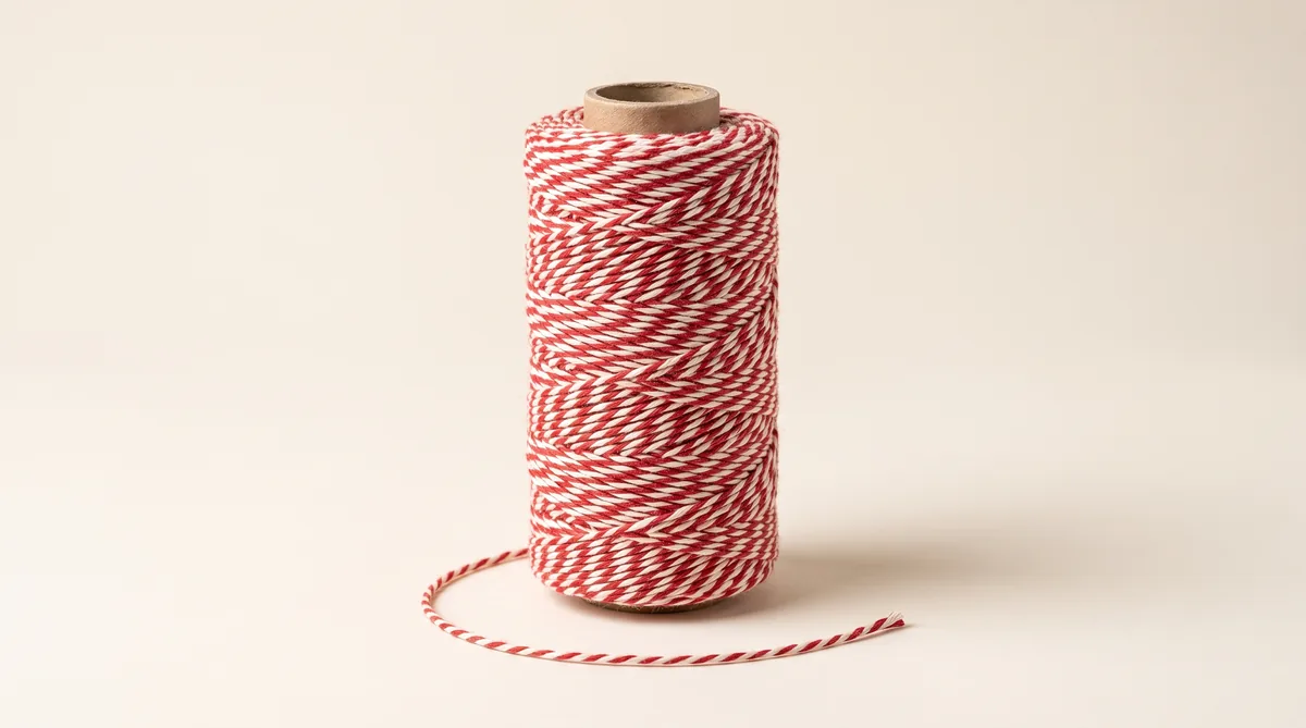 Spools of red and white candy-stripe twine wound for packaging and gift wrap