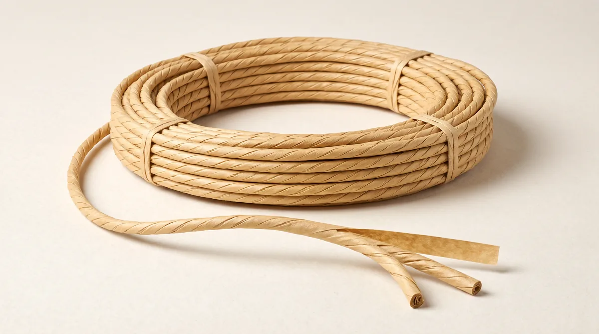 Coil-wound hanks of three-ply twisted cord used for weaving chair seats