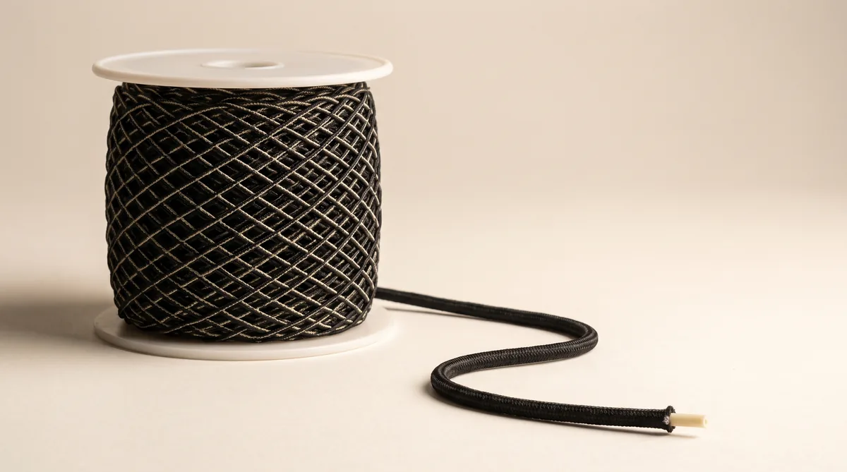 Spools of round braided elastic cord in assorted colours and fine diameters