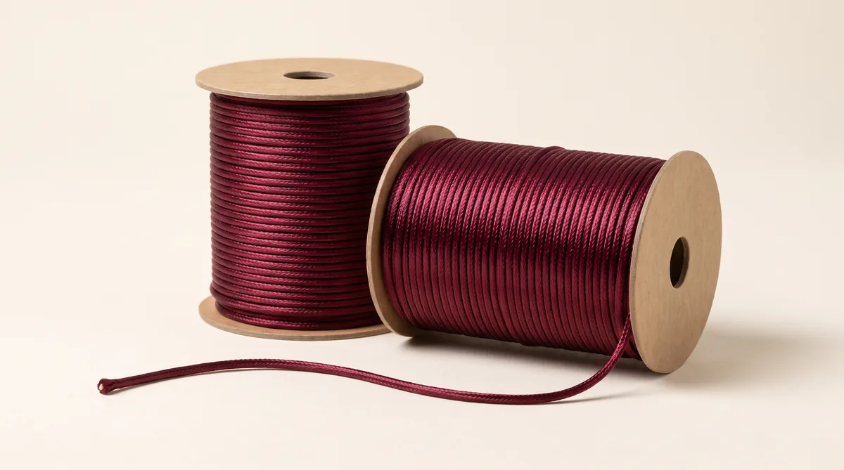 Glossy round satin rattail cord wound on spools in a range of dyed colours